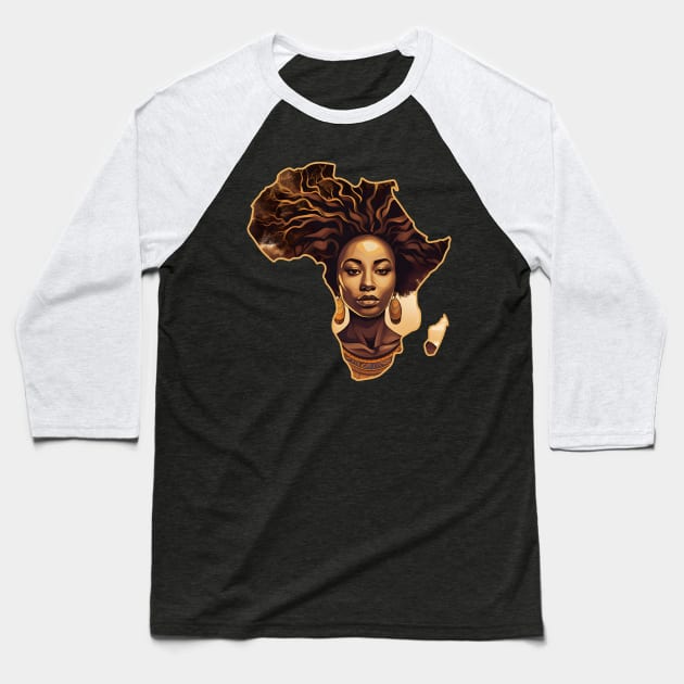 Melanin African Queen Africa Map Shape Baseball T-Shirt by Merchweaver